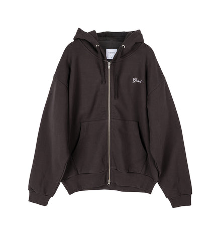 TWO WAY ZIP UP SCRIPT HOODIE ESPRESSO