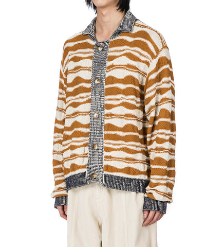 WAVE KNIT CARDIGAN RUST/BEIGE