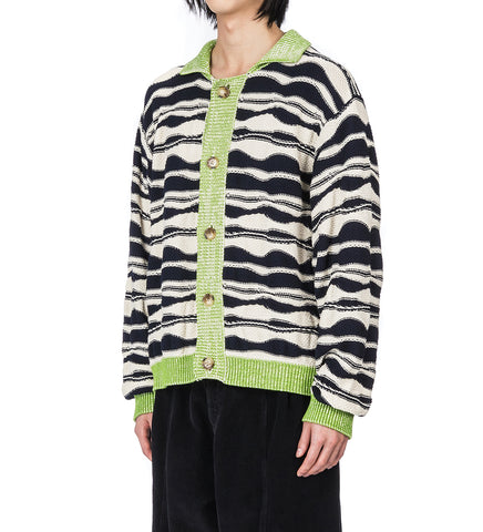 WAVE KNIT CARDIGAN BEIGE/BLACK