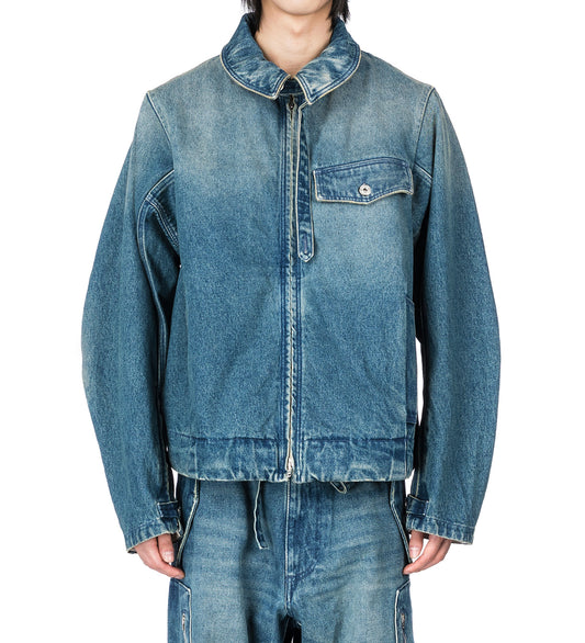 WASHED DENIM JACKET ZIPPED BLUE