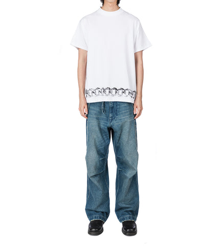 CHAIN BELT PRINT SHORTSLLEVE T-SHIRT WHITE