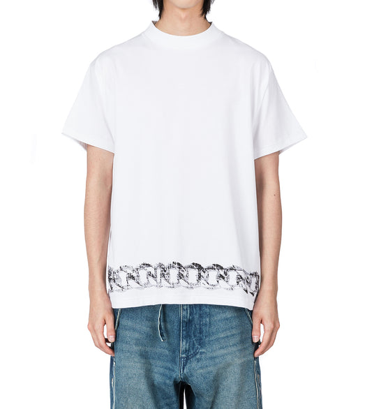 CHAIN BELT PRINT SHORTSLLEVE T-SHIRT WHITE
