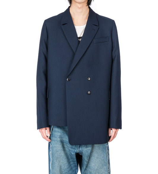 TWILL ASYMMETRICAL BLAZER NAVY