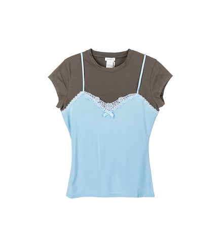 LAYERED STRAP T-SHIRT GREY/BLUE