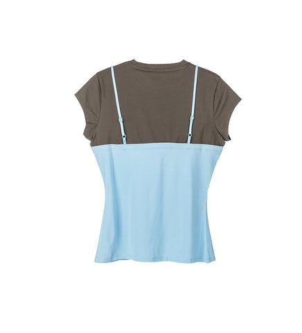 LAYERED STRAP T-SHIRT GREY/BLUE