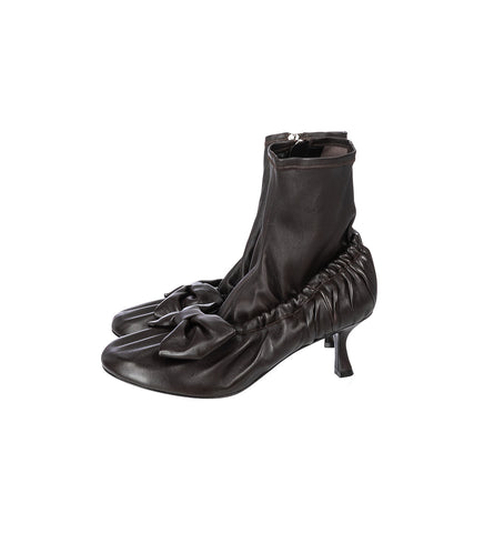 LEATHER BOW ANKLE BOOTS DARK BROWN