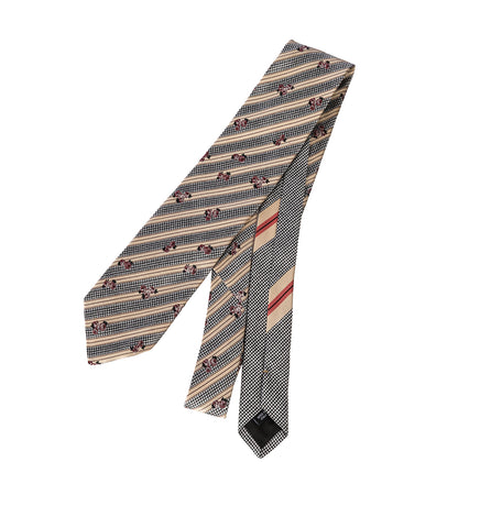 FLORAL STRIPE SILK TIE ECRU