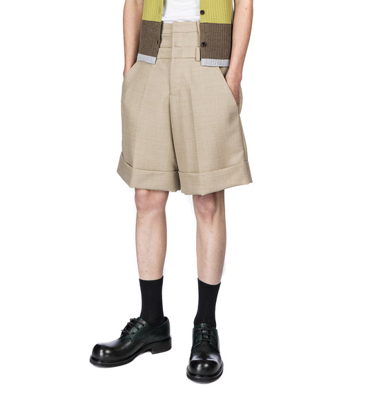 DOUBLE WAIST WOOL SHORT BEIGE