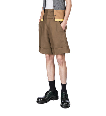 DOUBLE WAIST WOOL SHORT BROWN