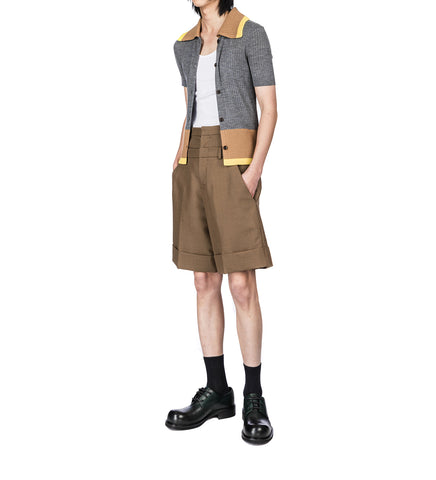 DOUBLE WAIST WOOL SHORT BROWN