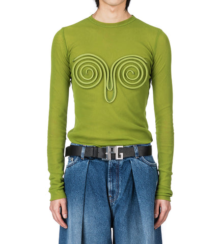 MESH LONG SLEEVES TOP WITH "SPIRAL" EMBELLISHMENT ACID GREEN