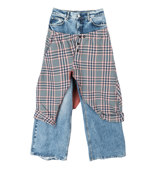 DOUBLE JEANS LIGHT WASH/GREY CHECKED