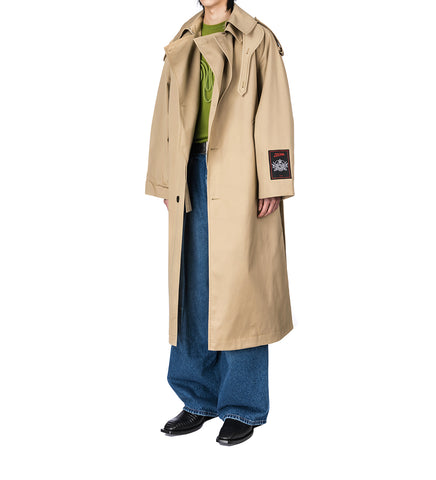 COTTON TWILL DECONSTRUCTED TRENCH WITH BODY DETAILS BEIGE