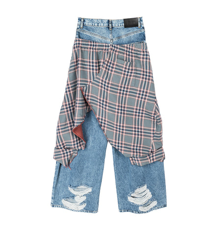 DOUBLE JEANS LIGHT WASH/GREY CHECKED