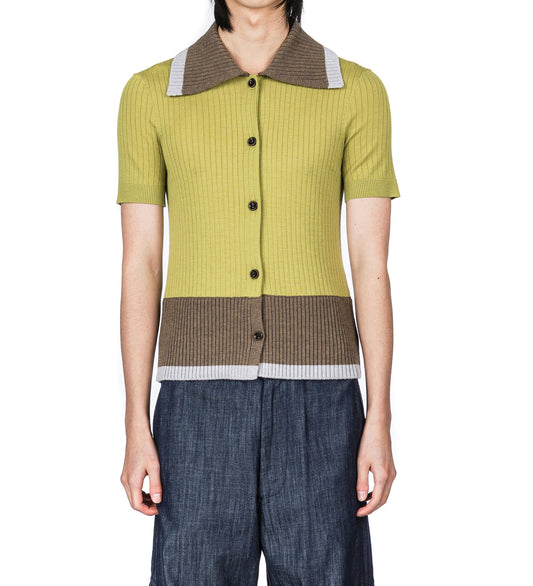 CONTRASTED RIBS KNIT POLO GREEN