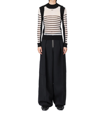 MIX MESH AND KNIT LONG SLEEVES PULLOVER PRINTED "MARINIERE" WHITE/BLACK