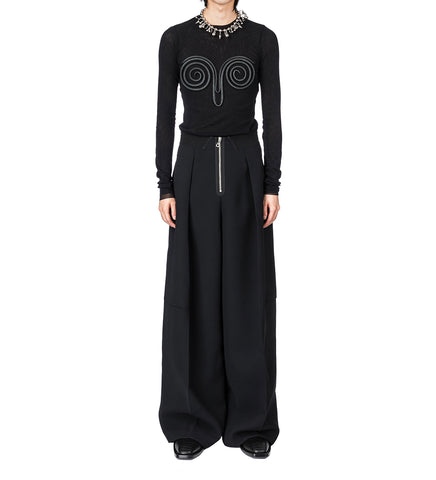 MESH LONG SLEEVES TOP WITH "SPIRAL" EMBELLISHMENT BLACK