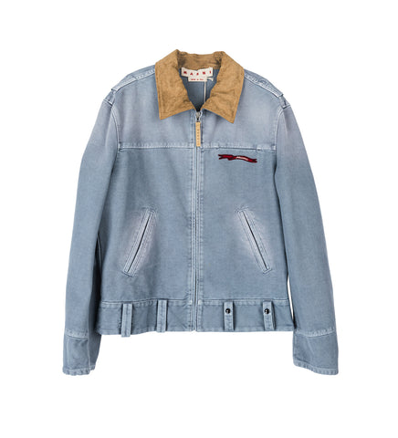 CONTRAST COLLAR ZIPPER JACKET BLUE