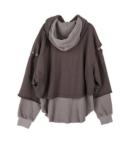 LAYERED HOODIE BROWN/GRAY