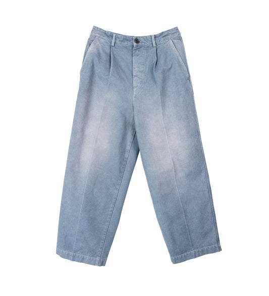 PLEATED BUTTON FASTENING TROUSERS BLUE