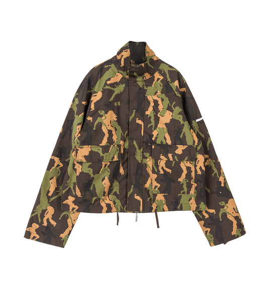 ASYMMETRICAL CAMO BOMBER JACKET MULTI