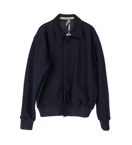 ELIO BOILED WOOL VARSITY BOMBER JACKET MIDNIGHT BLUE