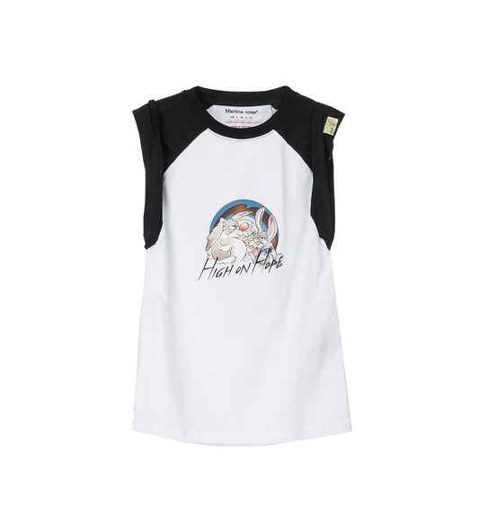 TWIST SLEEVE VEST WHITE AND BLACK