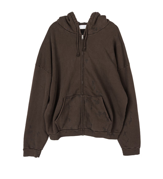 ZIP UP PAINTER HOODIE BROWN