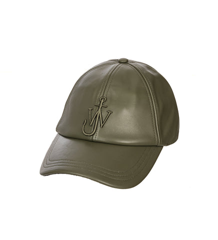 LEATHER BASEBALL CAP DARK OLIVE