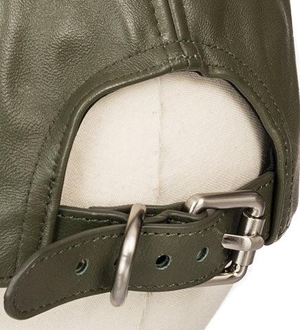LEATHER BASEBALL CAP DARK OLIVE
