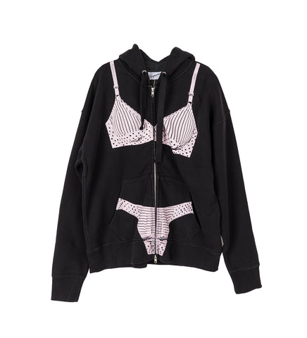TROMPE L'OEIL ZIP HOODIE BLACK