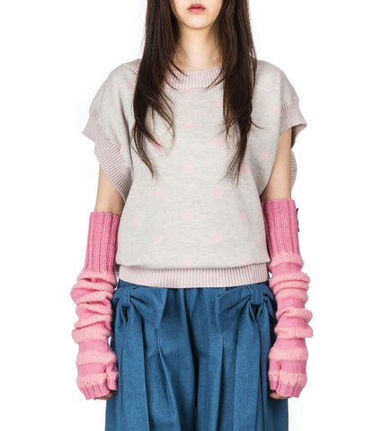 POLKA DOT SQUARE VEST PULLOVER ROSE/GREY
