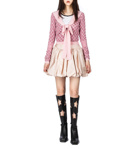 POINTELLE CHECK KNITTED LONGSLEEVE JUMPER ROSE