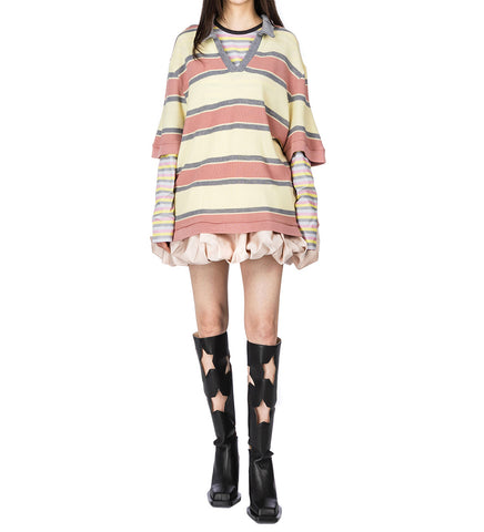 KNITTED MERINO POLO SHIRT ROSE/YELLOW
