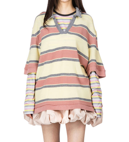 KNITTED MERINO POLO SHIRT ROSE/YELLOW