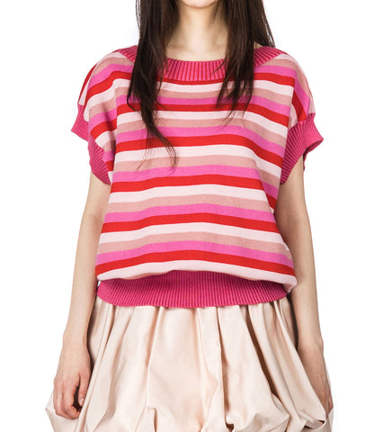 4-STRIPE SQUARE VEST PULLOVER PINK