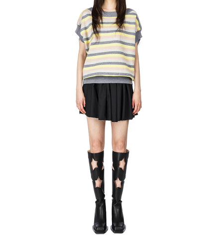 4-STRIPE SQUARE VEST PULLOVER GREY/YELLOW
