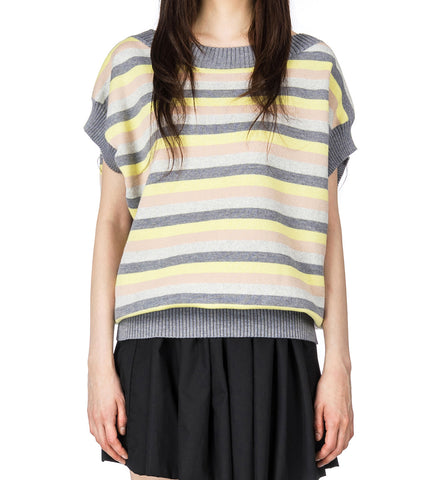 4-STRIPE SQUARE VEST PULLOVER GREY/YELLOW