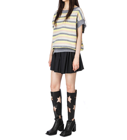 4-STRIPE SQUARE VEST PULLOVER GREY/YELLOW