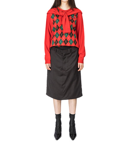 DOUBLE SLEEVE SWEATER RED ARGYLE