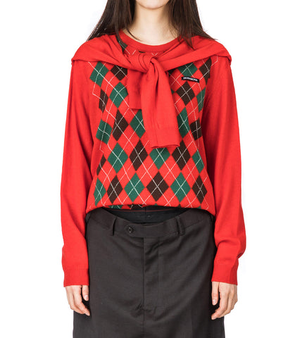 DOUBLE SLEEVE SWEATER RED ARGYLE