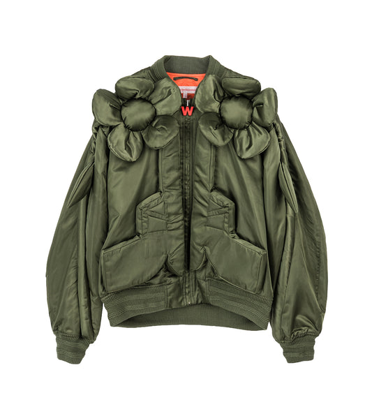 FLOWER POWER BOMBER OVERSIZED MILITARY GREEN