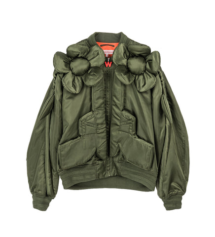 FLOWER POWER BOMBER OVERSIZED MILITARY GREEN