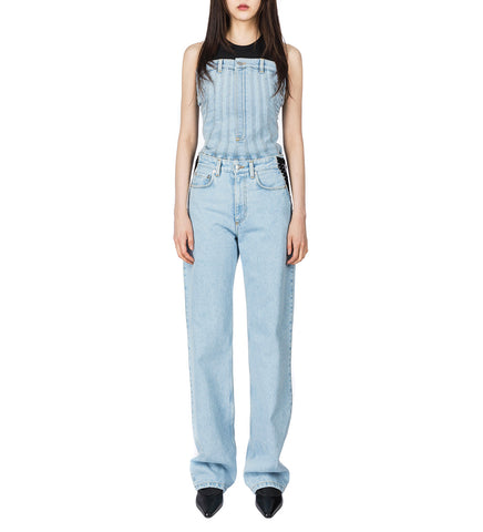 LACED-UP STRAIGHT LEG JEANS MEDIUM BLUE
