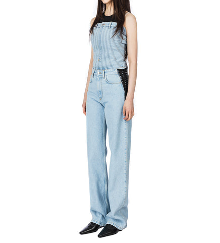 LACED-UP STRAIGHT LEG JEANS MEDIUM BLUE