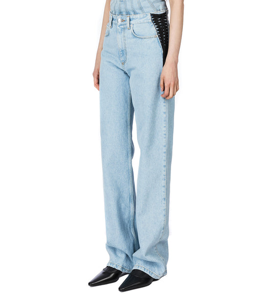 LACED-UP STRAIGHT LEG JEANS MEDIUM BLUE