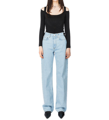 LACED-UP STRAIGHT LEG JEANS MEDIUM BLUE