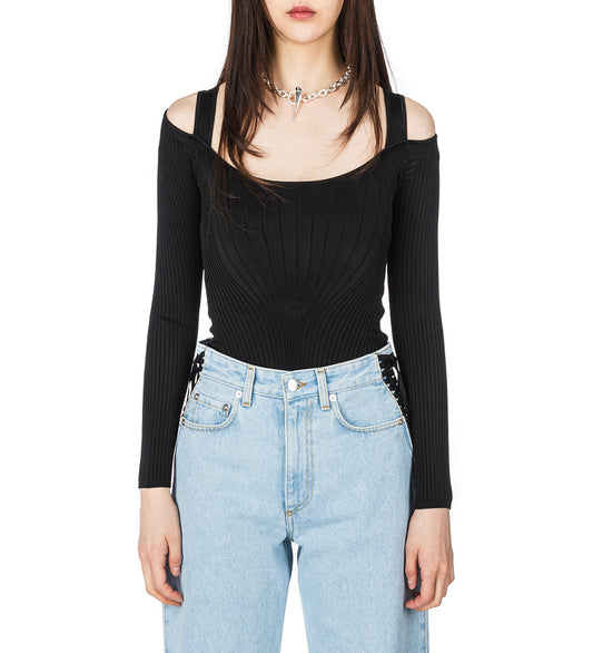 RIB LONG SLEEVE BODYSUIT BLACK