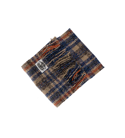 PLAID FRINGE SCARF BEIGE/BLUE