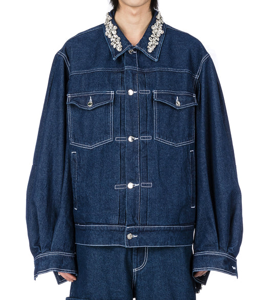 PUFF SLEEVE DENIM JACKET INDIGO/CLEAR